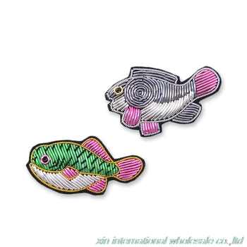 

Aegean angel fish military badge Metal silk handmade embroidery pickle rick High-end fashion badge Clothes hat bag rozet