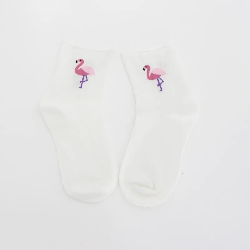 Женские хлопковые милые носки с героями мультфильмов, фламинго, пингвин, жираф, енот, собака, белые носки с завитками, новинка, подростковые носки для девочек, Ne75940 - Цвет: Flamingo