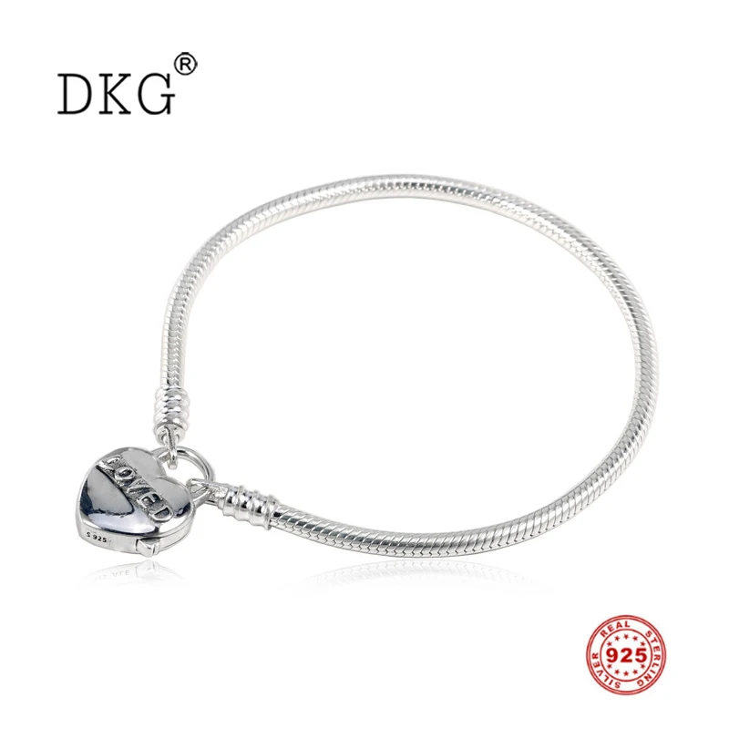 

100% 925 Sterling Silver Original Lock You Are Loved Promise Heart Clasp Pan Bangle Fit Bracelet Charms DIY Jewelry