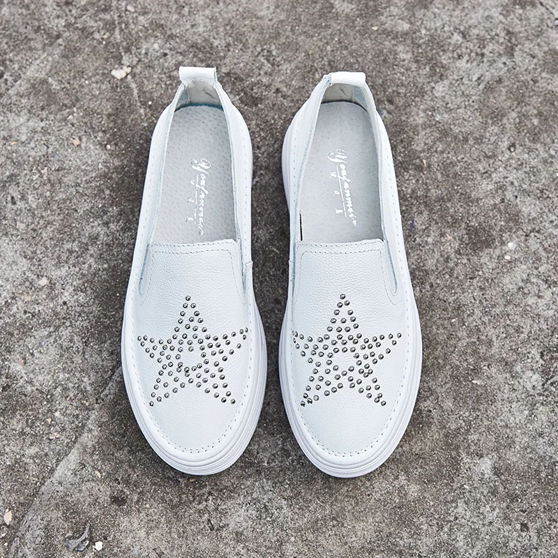 Mujeres Zapatos Plataforma Damas Las de Slip Transpirables Costura Cuero Chaussures Genuino Para De Mujer Femmes Casuales Caminar 2019 XqnwxzO84I