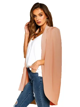 

Elegant Office Lady Business Cape Coat Turn Down Collar Long Sleeve Open Stitch Slim Women Outerwear Casual Cardigan Cloak Tops