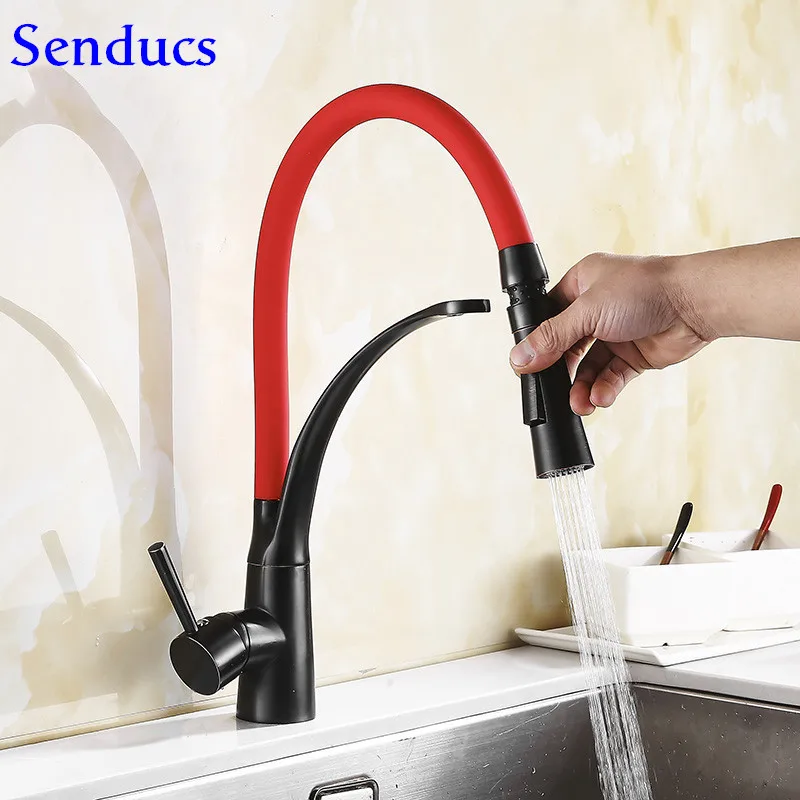 Senducs Orb Kitchen Faucet Creative Brass Pull Down Kitchen Sink