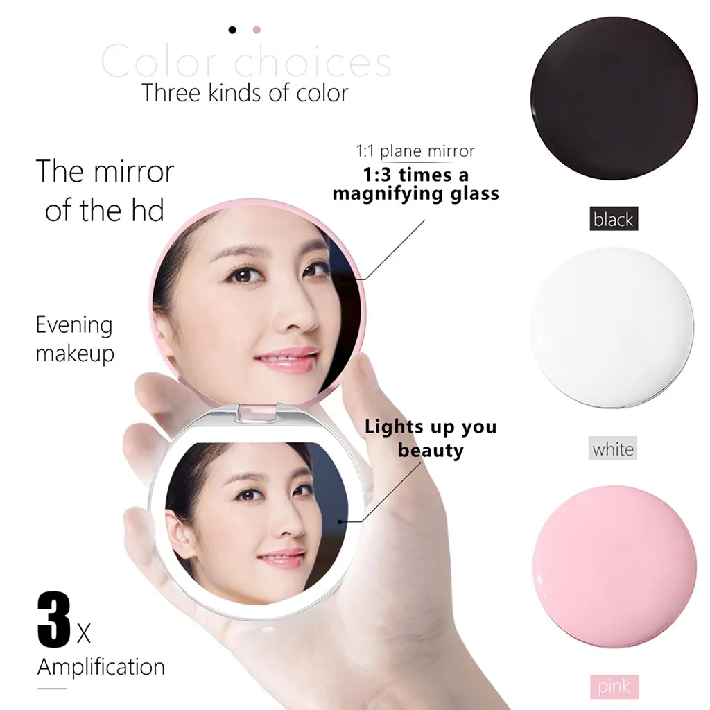 

LED Lights Lamps Makeup Cosmetic Folding Portable Compact Pocket Mirro Luminous Makeup With Lamp To Repair Round Small Mirror