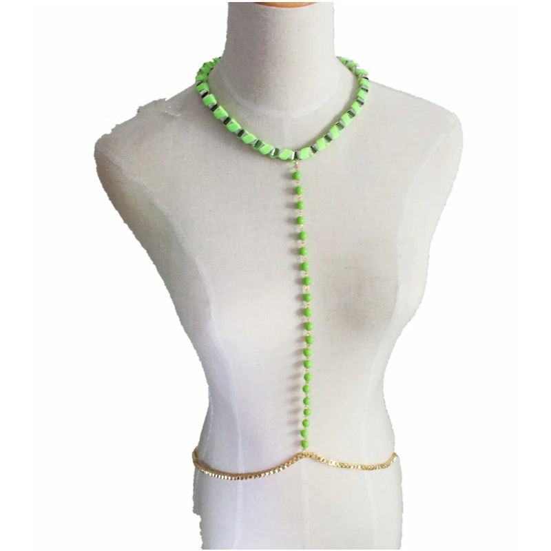 

CirGen Fashion Sexy Body Wrapped Ribbon Collar Beads Chain Harness Design Belly Statement Pendant Choker Necklace Jewelry C20