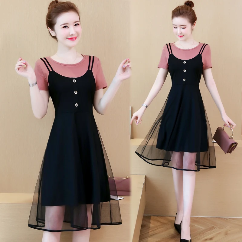 

womens woman ladies summer Patchwork mesh big plus size L-5XL XXL XXXL 3XL XXXXL 4XL slim Casual Swing beach office work dress