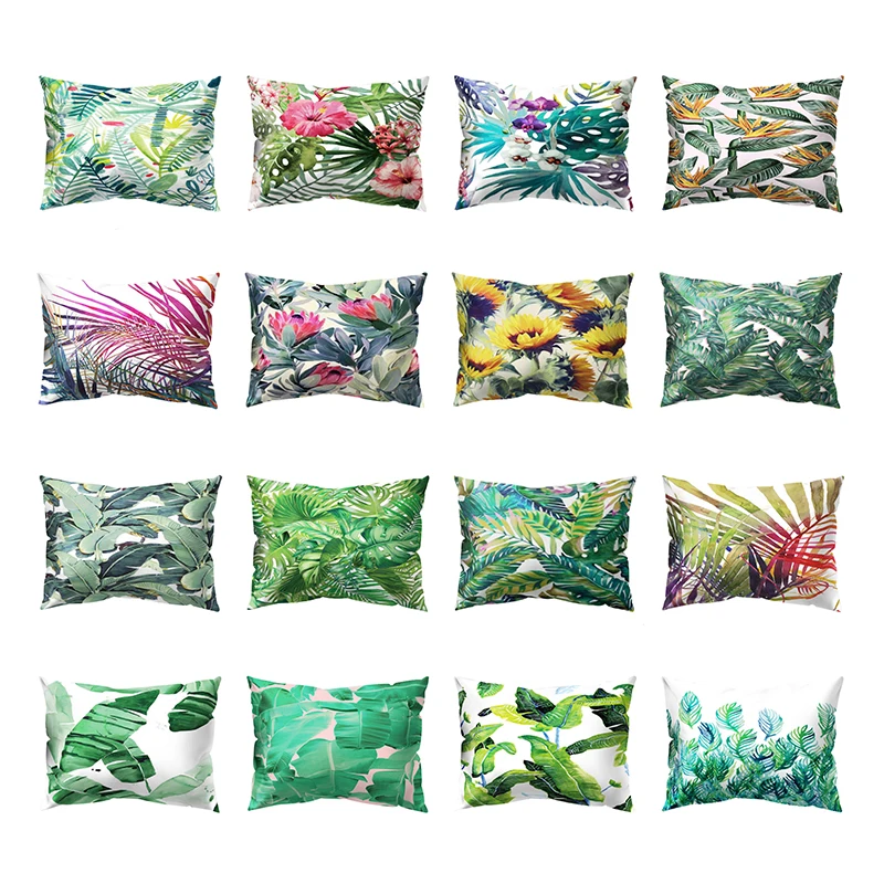 

Nunubee Tropical Decoration Cushion Cover Plants Artificial Palm Leaves Fabric Color Rectangular Pillows Headrest 50X30CM