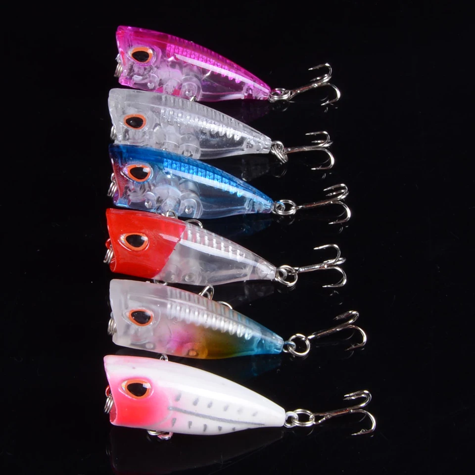 

6pcs/lot 4cm 3g High Quality Topwater Fishing Lures Popper Bait 6 Colors Available Bass Crnakbait Wobblers Fishing Tackle Pesca