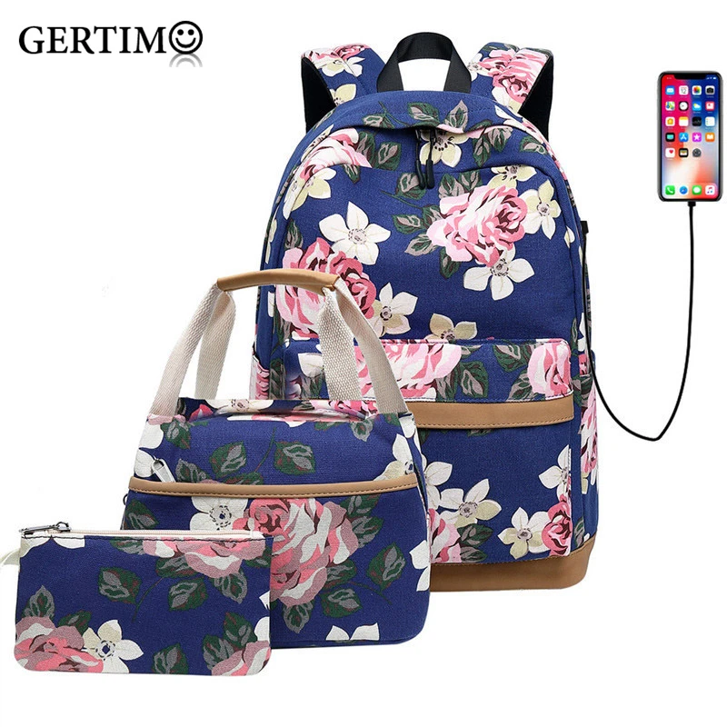 

3Pcs/set Girl Orthopedic Backpacks School Bag Floral Printing for Teenagers Girls Women Travel College City Backpack;Mochila