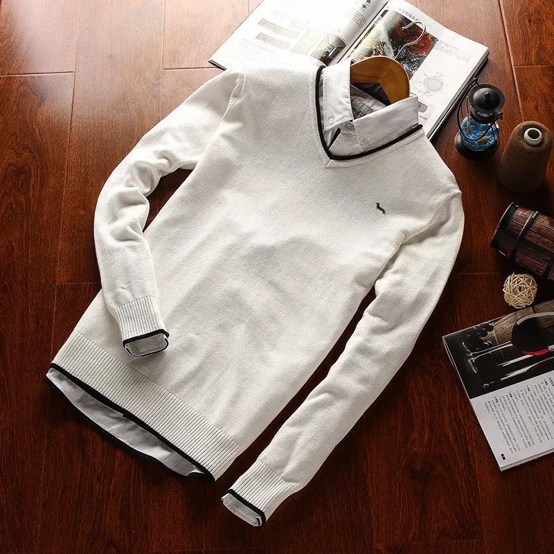 

2018 New Casual spring Men Sweater Famous style Hot Sale 100%cotton Slim fit Men Pullovers V-neck solid sweaters S0006
