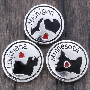 

10pcs/lot New Snap Jewelry Metal Map Charms 18mm Snap Buttons for Woman Snap Bracelet Button Jewelry ZA1019