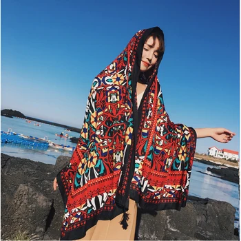 

HOT Women long scarf for ladies spring cotton Retro sunscreen Shawls beach travel scarf bohemian oversize hijab shawl winter