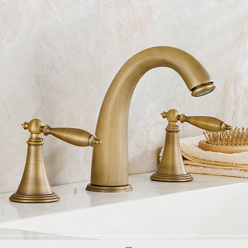 

Widespread Deck mounted Bathroom Basin Faucet Dual Handles Vanity Sink Mixer Tap