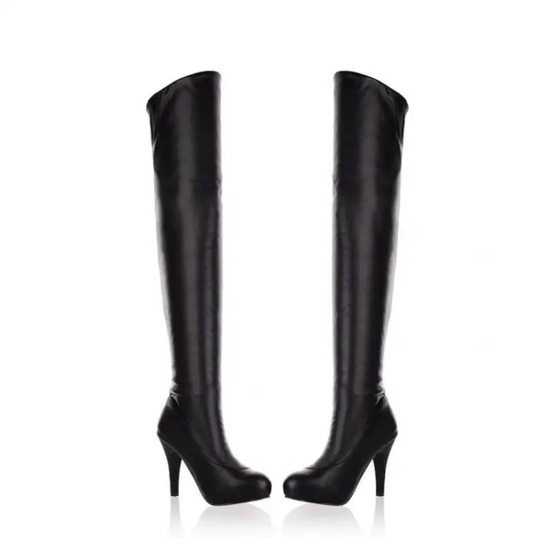 

Women's high heels shoes over the knee high boots stiletto Side zipper Lolita Thin heel Black White Brown Big yards size 34 ~ 43