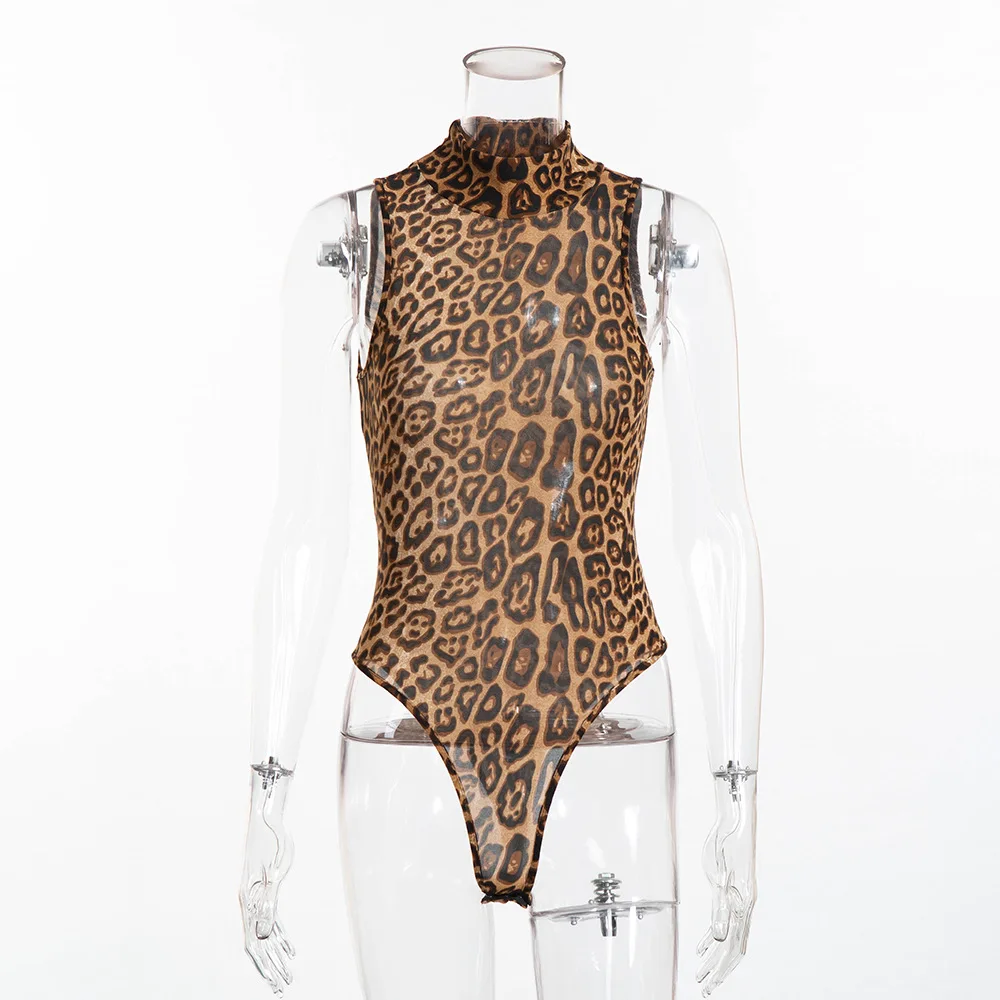 BOOFEENAA леопардовая водолазка без рукавов сексуальный обтягивающий модный топ Клубная одежда Облегающий комбинезон женская комбинация C55-H23