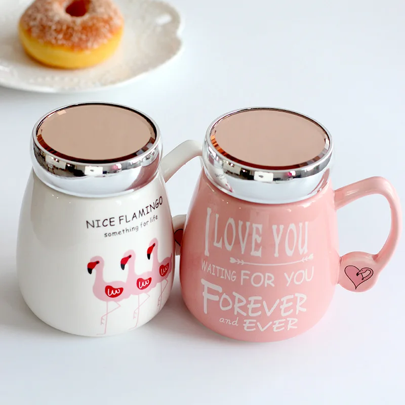 Coffee Mugs With Lids The Table Cute Cartoon Flamingos Coffee Mugs With Lid Breakfast Milk Cup