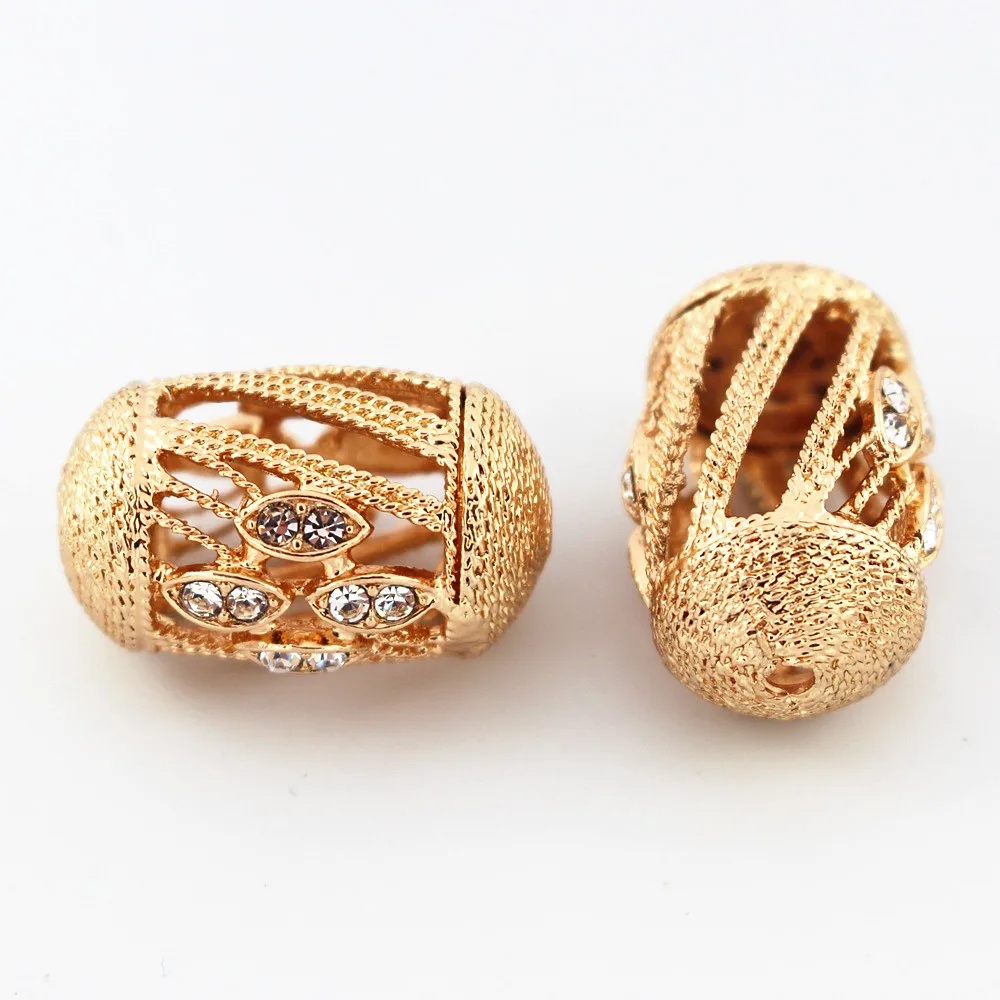 

African Spacer Beads Hollow Connectors Paved Rhinestone Long Tube Beading Findings DIY for Nigerian Men Women Wedding Jewelry