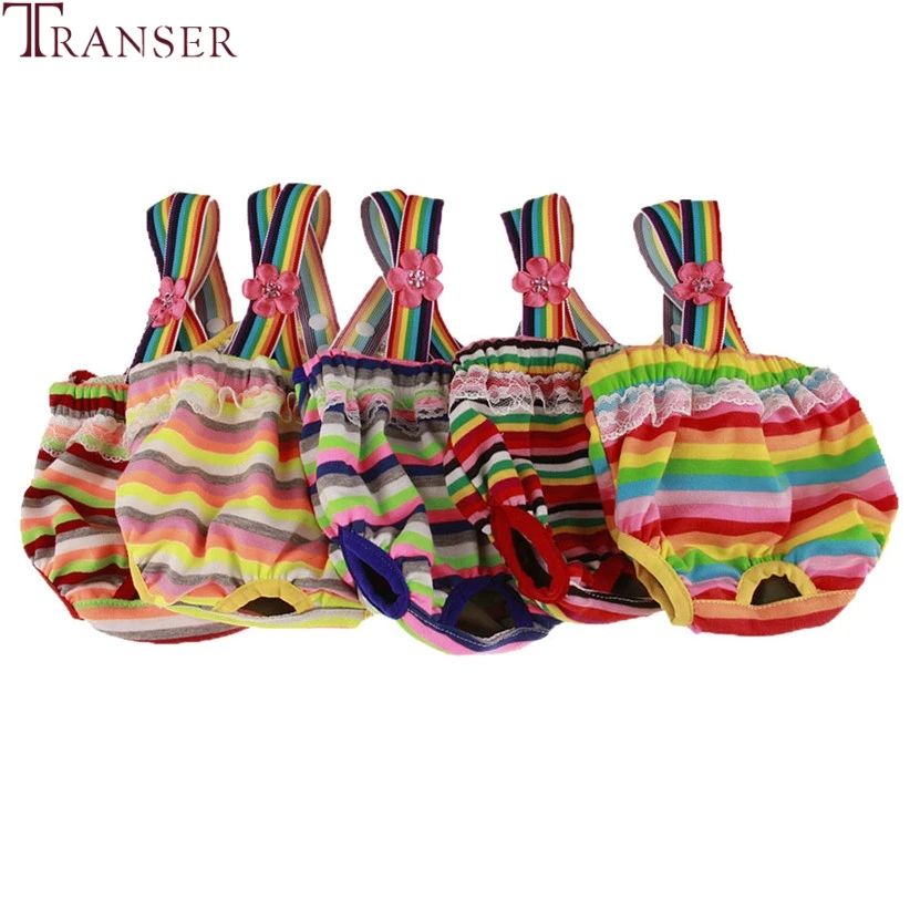 

Transer Small Dog Sanitary Pants Cute Striped Pet Dog Knickers Nappy Puppy Pet Heat Menstruation Diaper Dog Clothes 90429