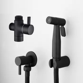 

MTTUZK SUS304 Stainless Steel Black Bidet With Brass T-Adapter Toilet Sprayer Gun Hygienic Shower Bidet Tap Toilet hang shattaf