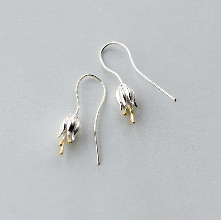 

925 Sterling Silver Lovely Flower Hook Dangle Drop Earrings A1558