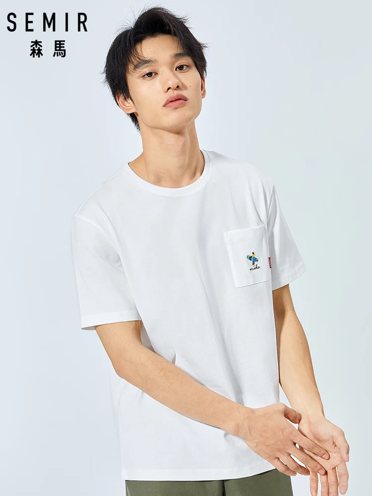 

SEMIR 2019 summer white Slim short sleeve T-shirt men round neck cotton bottoming tshirt spirit guy short-sleeved men