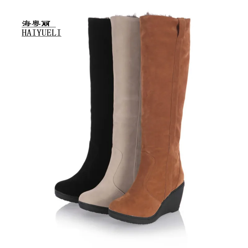 

Women Warm Snow Boots Winter Shoes Wedges High Folding High Heels Draw Thermal Winter Boots Female Knee High Boots