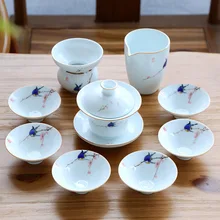 Чайный набор, керамический фарфор Цзиндэчжэнь, Gaiwan, чайная чашка, блюдце, крышка, ручная роспись, китайский кунг-фу, чайные наборы, полный набор, новинка