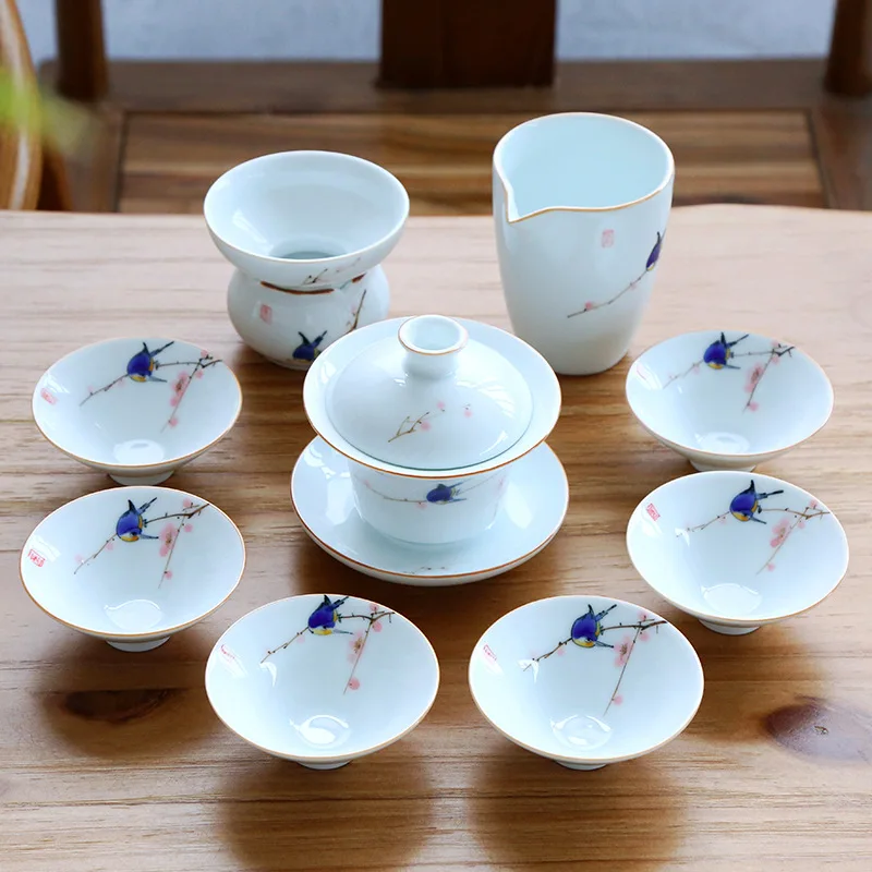 

tea set ceramic Jingdezhen porcelain gaiwan tea cup saucer lid handpainted Chinese kungfu tea sets complete tureen set new