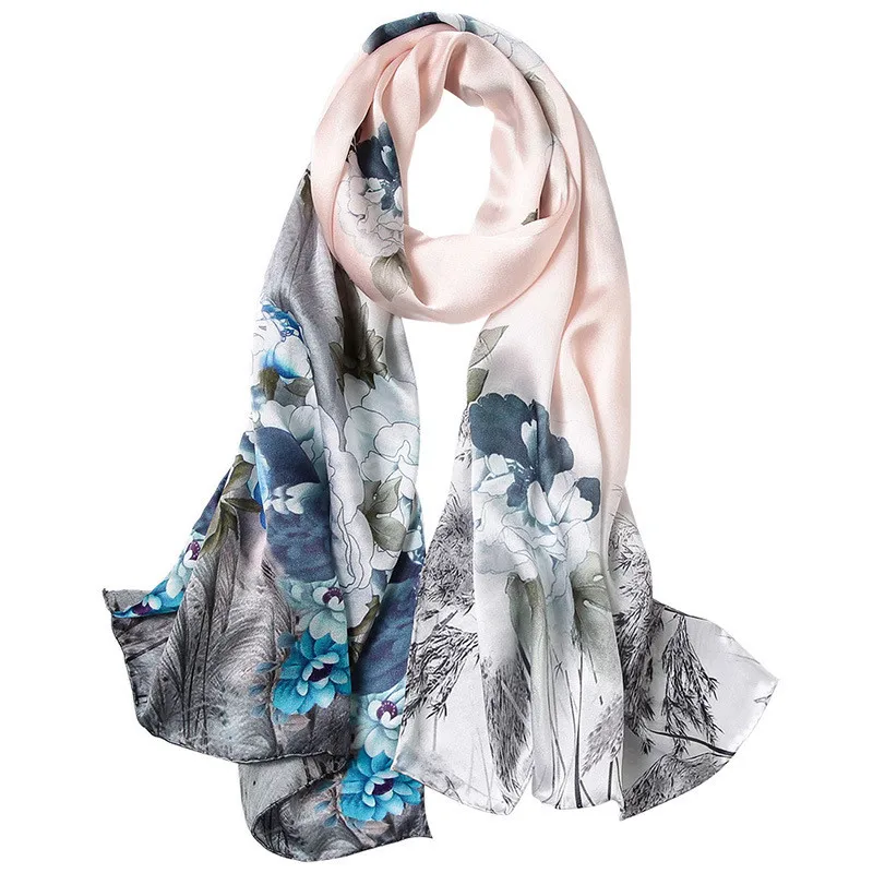 Butterfly Print Silk Scarf Spring Pure Silk Scarf Shawl Hand-rolled Edges Natural Silk Scarf Women Fashion Scarves Wraps