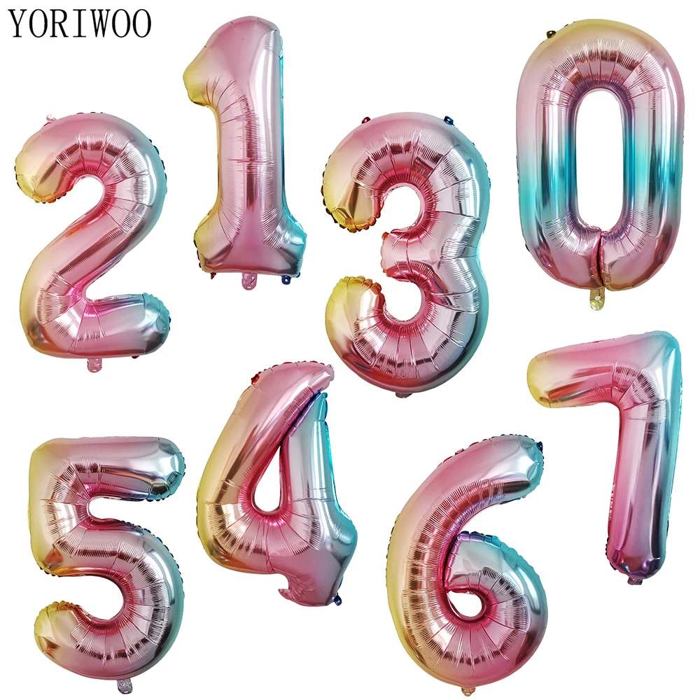 

YORIWOO Foil Balloons Numbers Helium Balloon Inflatable Happy Birthday Balloon Rainbow Wedding Party Decoration Baby Shower Girl