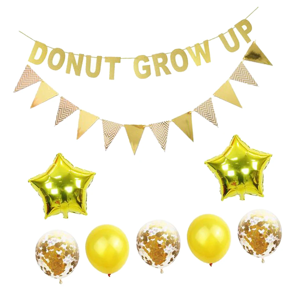 Donut Birthday Party Decorations Kit Donut Grow Up Banner Latex Confetti Balloons