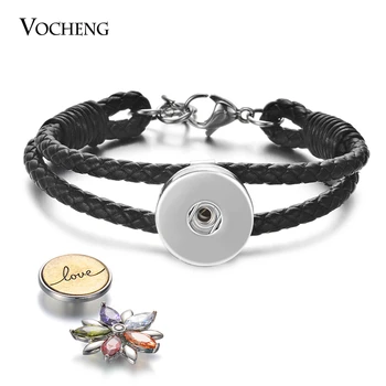 

10pcs/lot Snap Jewelry Vocheng Bracelet Black Braided Genuine Leather Snap Bangles for Women fit 18mm Snaps NN-719*10