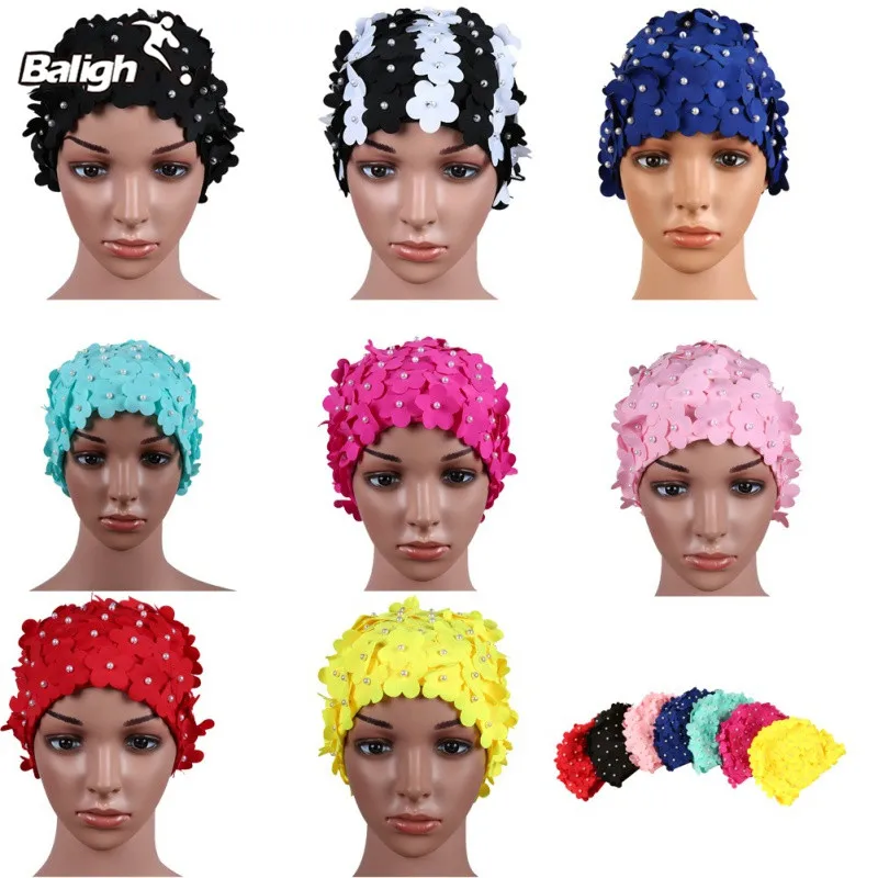 

2018 Women Flowers Design Cap Delicate Swimming Cap Three-dimensional Petal Swimming Caps Long Hair Flower Summer Bathing Cap