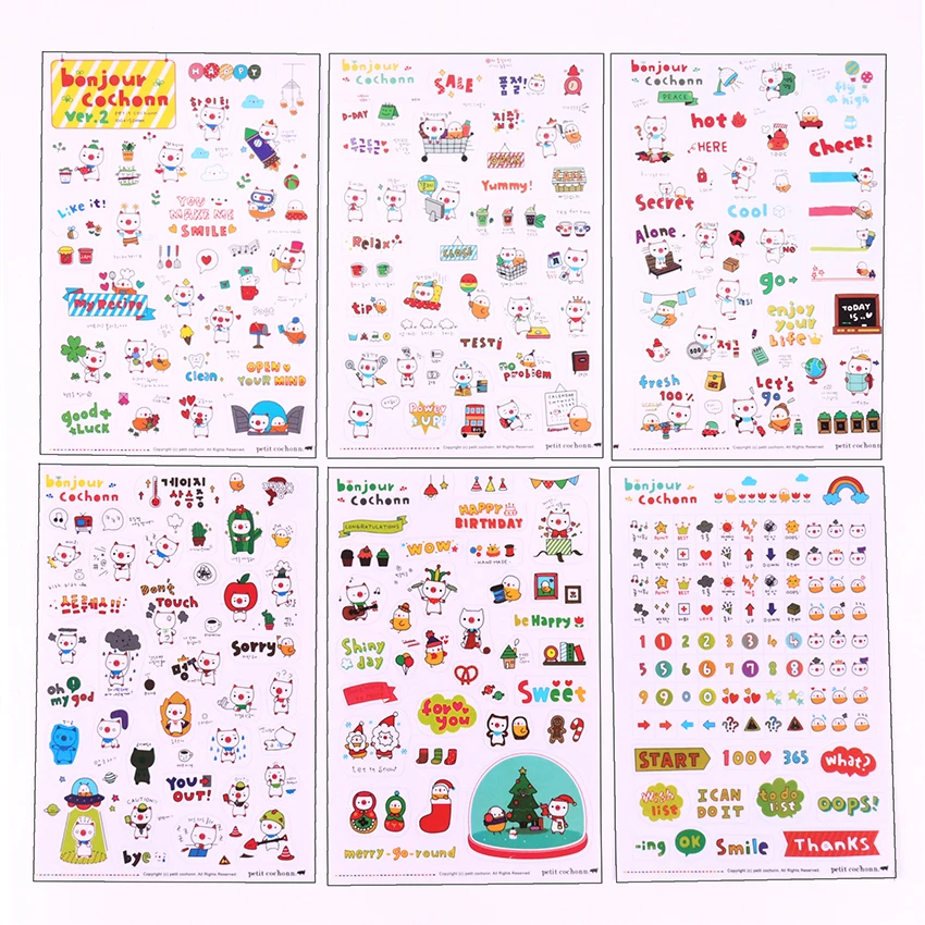 Sweet Cute 6 Pcs Calendar Photo Paper Sticker Scrapbook Diary Planner DIY Decor