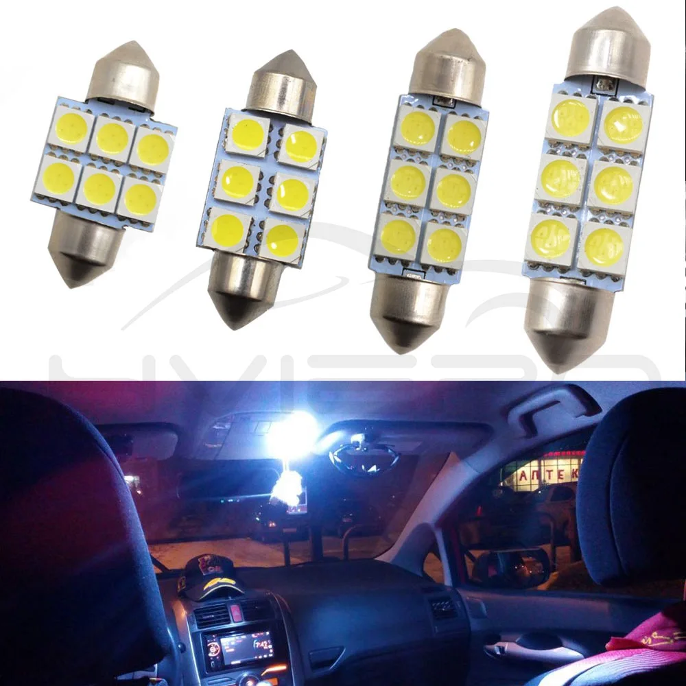 2X белый автомобиль Led 31 мм 36 мм 39 мм C5w c10w 5050 6 smd DC 12 v для салона, иллюминационная, Потолочная автомобиль свет Чемодан лампа настольная лампа