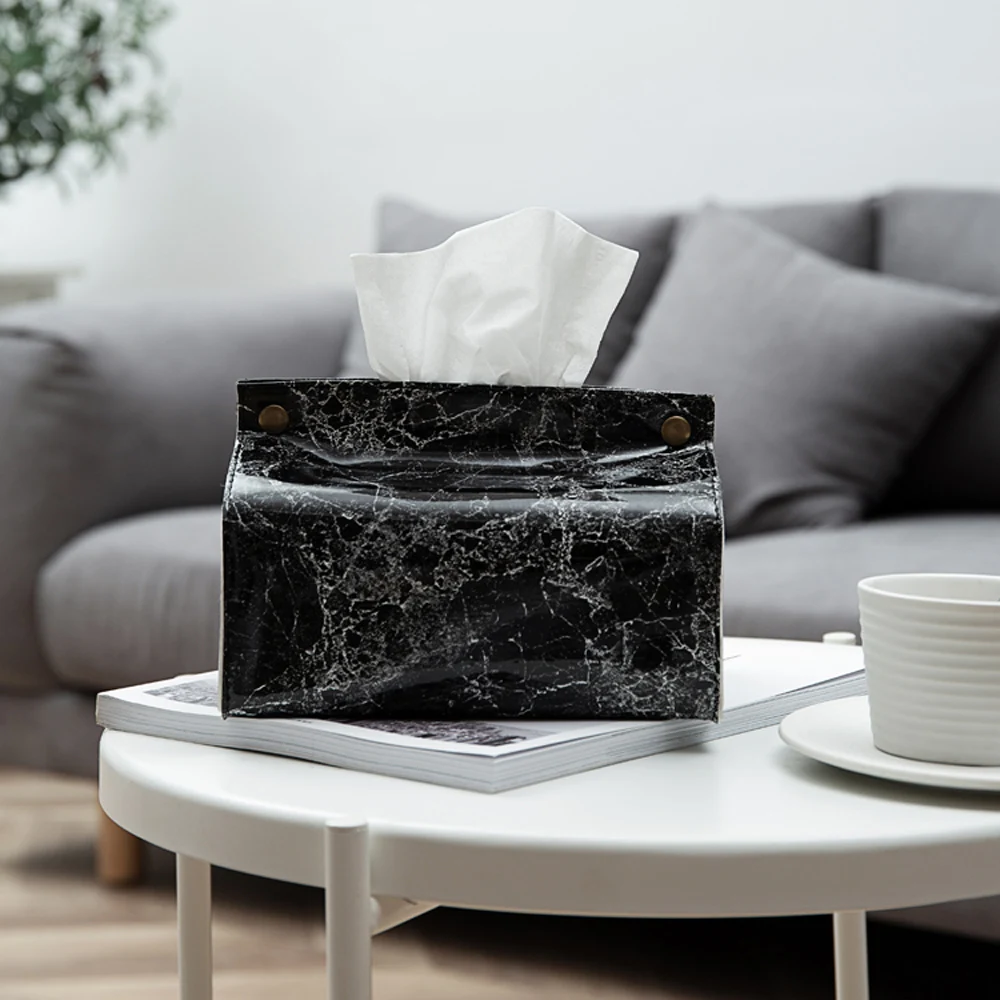 

Marble Grain Paper Towel Storage Bag Scandinavian Bedside Car Tissue Case Tote Black White PU Leather Organizer Box Home Decor