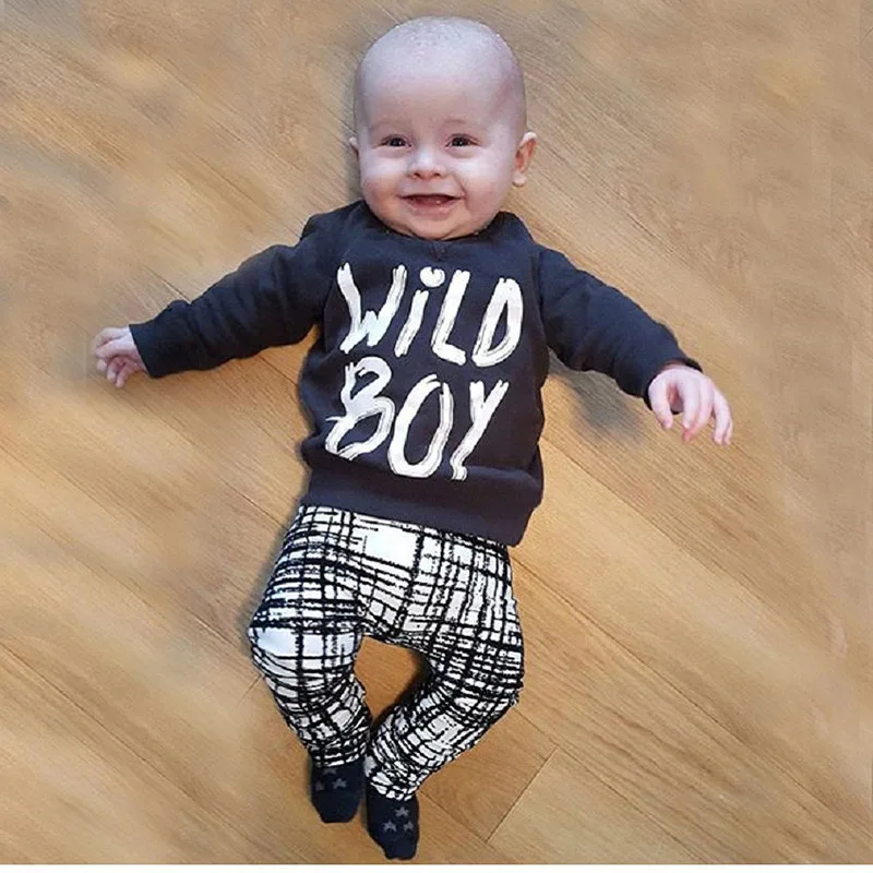 Cute Autumn infant clothes baby boy clothes Long sleeve WILD BOY letter T-shirt+pants Newborn Toddler baby boy clothing set