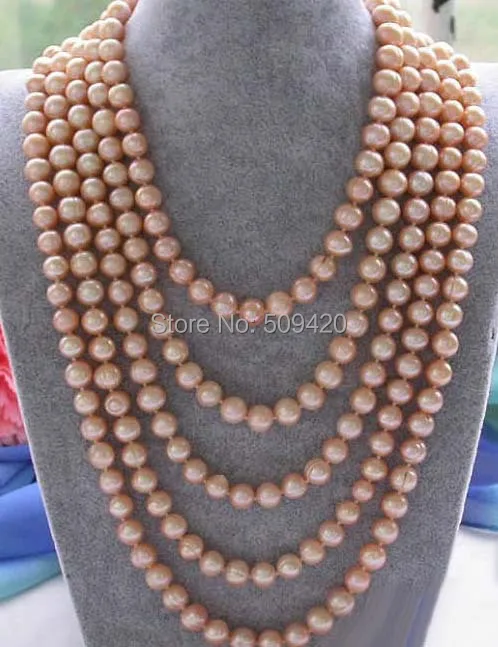 

Free Shipping >>>> Long 100" 8-9mm pink round freshwater cultured pearl necklace