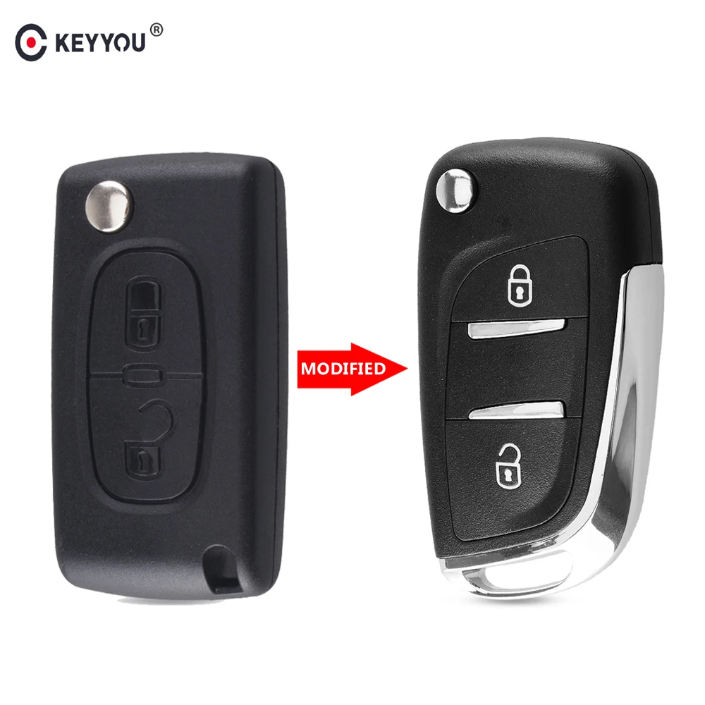 

KEYYOU Modified Filp Folding Remote Car Key Shell Case For Peugeot 207 307 407 408 308 For Citroen C4 C2 HU83/VA2 Blade CE0536