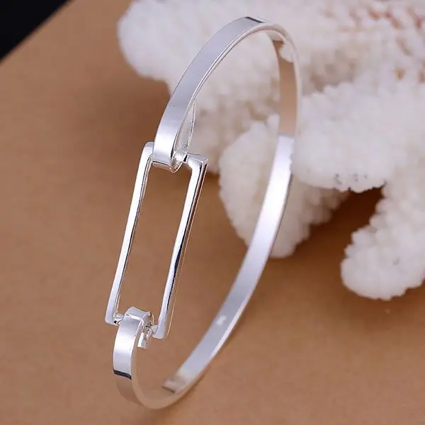 

Luxury Silver Plated Jewelry Bangle For Women silver-jewellery fashion Long Square Charm Christmas Gifts Bracelets KN-B104