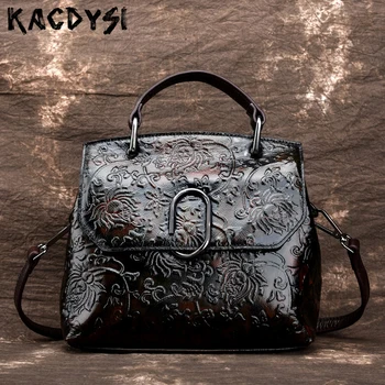 

KACDYSI Original Genuine Leather Brush Color Retro Women's Handbag Shoulder Bag Luxury Embossed Tote Messenger Satchel Purse Hot