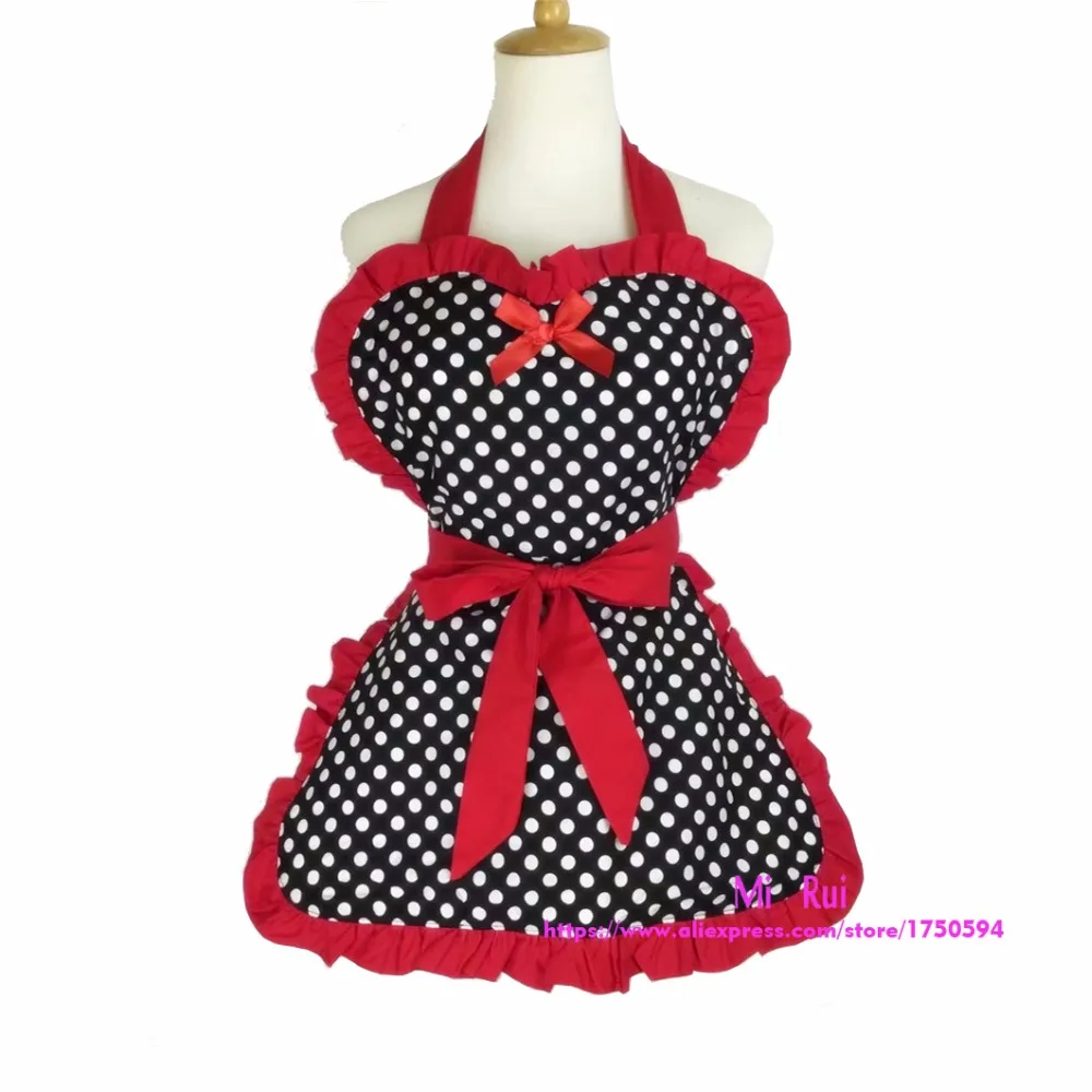 Sexy Short Cooking Aprons Kitchen Woman Cotton Polka Dot Bowknot Bibs ...