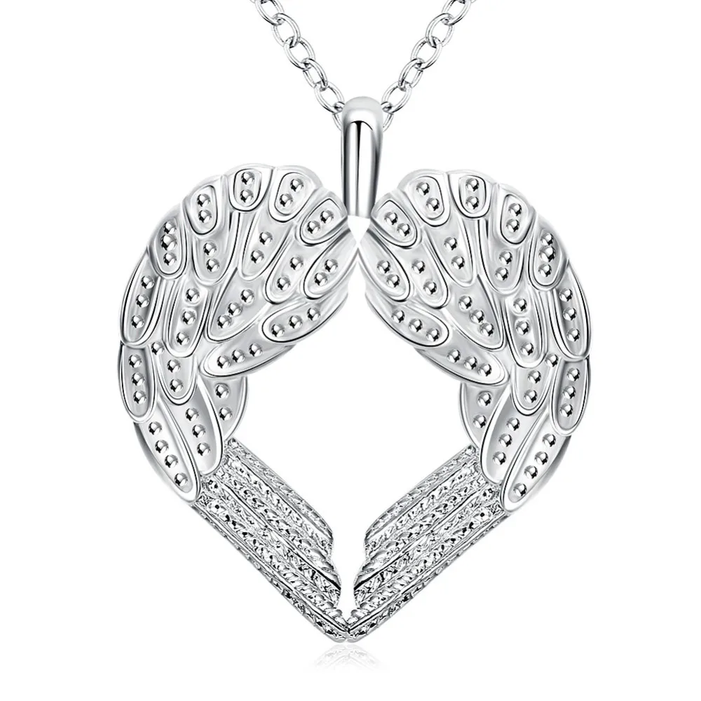 

Free shipping Popular Beautiful fashion jewelry silver plated New Listing Angel wings heart pendant pretty Lady Necklace KN-N357