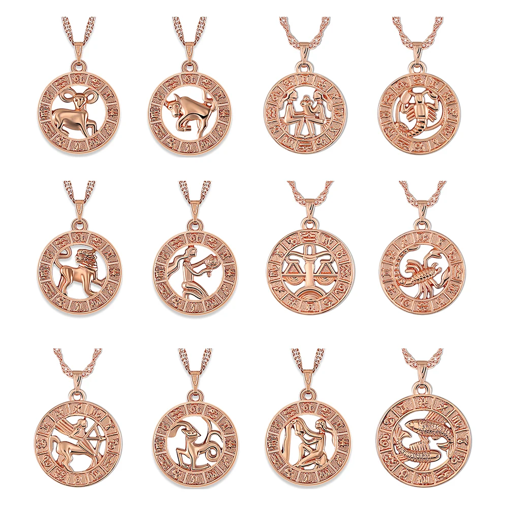 

12 Zodiac Pendant Necklaces For Women Men Rose Gold Aries Leo Capricorn Gemini Constellations Jewelry Z4