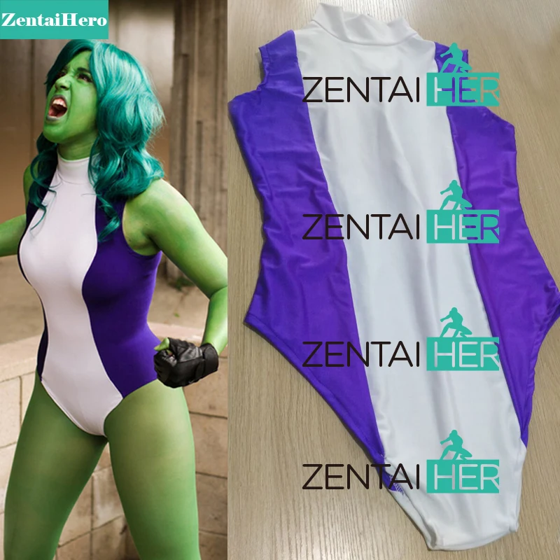 

ZentaiHero Sexy Leotard Lycra Spandex She Hulk White&Purple Bodysuits Women Superhero Costume For Cosplay Halloween Party