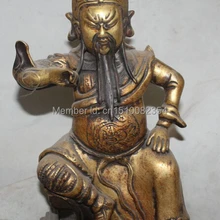 1" Клеймо Фиолетовый Бронзовый 24 К Золото Свинка Дракон Guangong Гуань Юй Гуань Гун Статуя