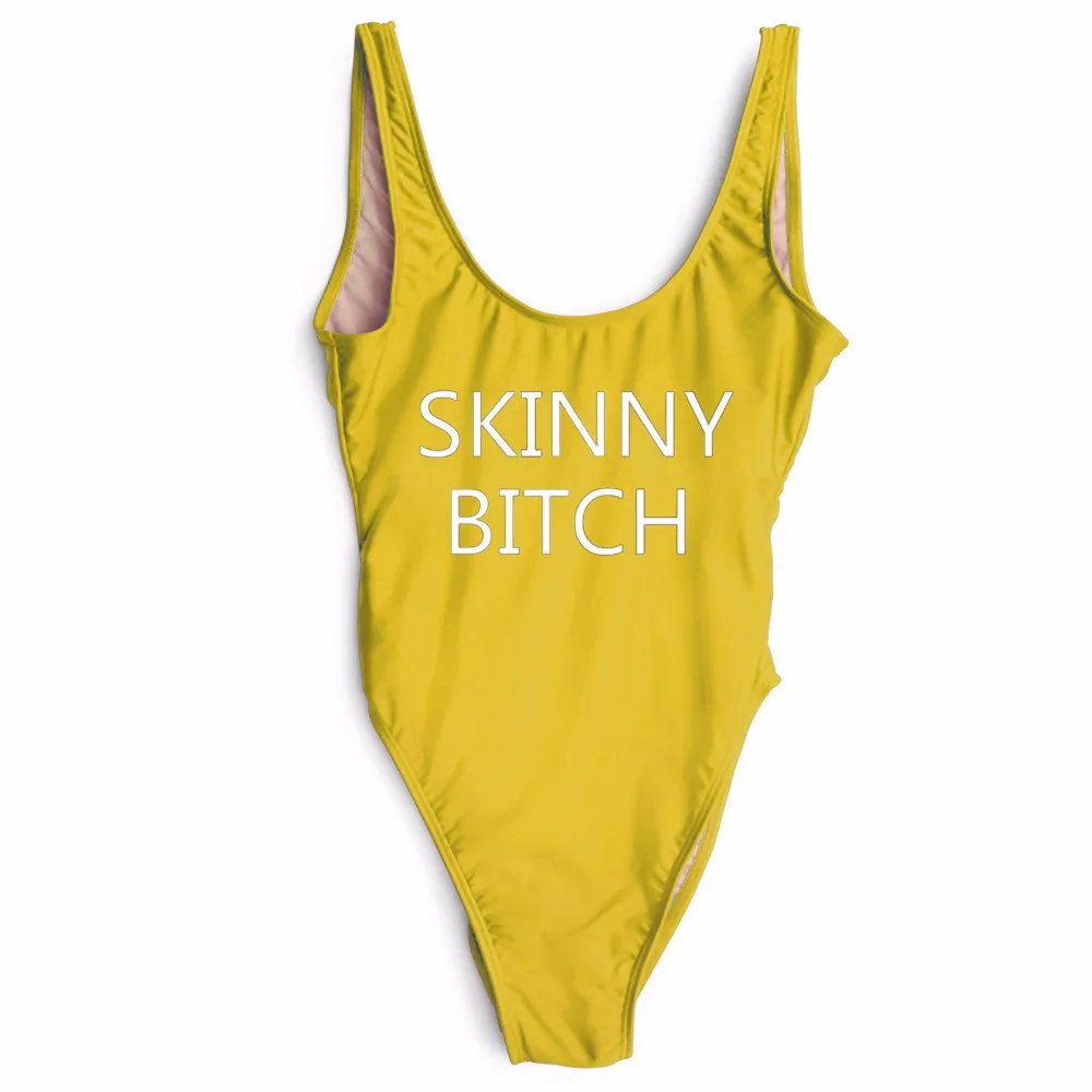Skinny Bitch Sex Letter Print Bodysuit Women Sexy Swimsuit One Piece