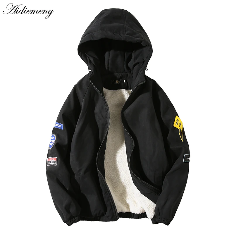 

Winter Fleece Hooded Jacket Mens Windbreaker Fashion Jackets Sportswear Bomber Jacket Casual Parka Mens jackets Coats Outwear