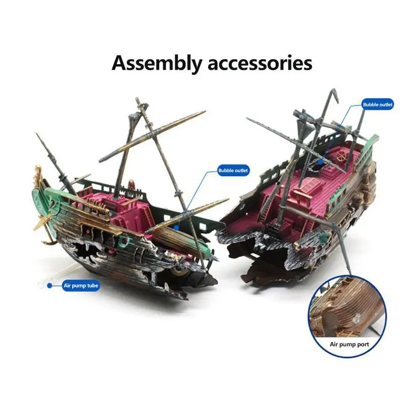 

Large Broken Boat Ship Shape Separated Sunk Shipwreck Floating Wreck for Aquarium Decoration Fish Tank Ornaments Home Decor