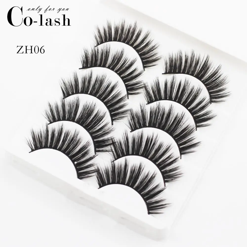 

Colash 5 Pairs Soft Mink Hair False Eyelashes Handmade Wispy Fluffy Long Lashes Nature Eye Makeup Tools Faux Eye Lashes