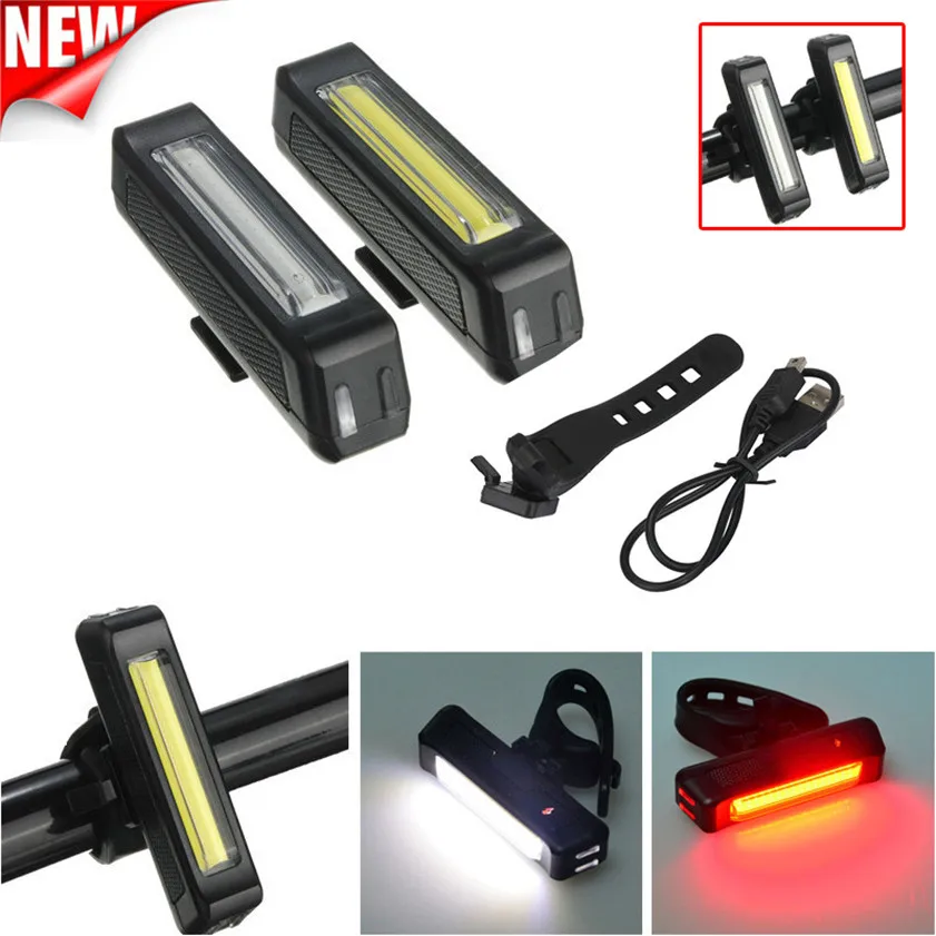 

High Quality 6 Modes White COB 1 LED Bicycle Bike Front Rear Light USB Rechargeable Battery